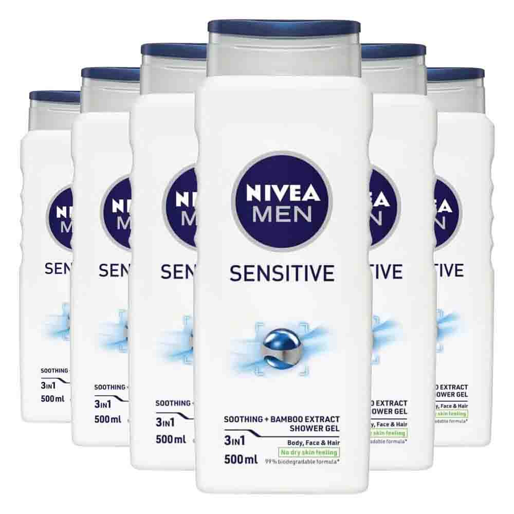 6x NIVEA Men Douchegel Sensitive 500 ml