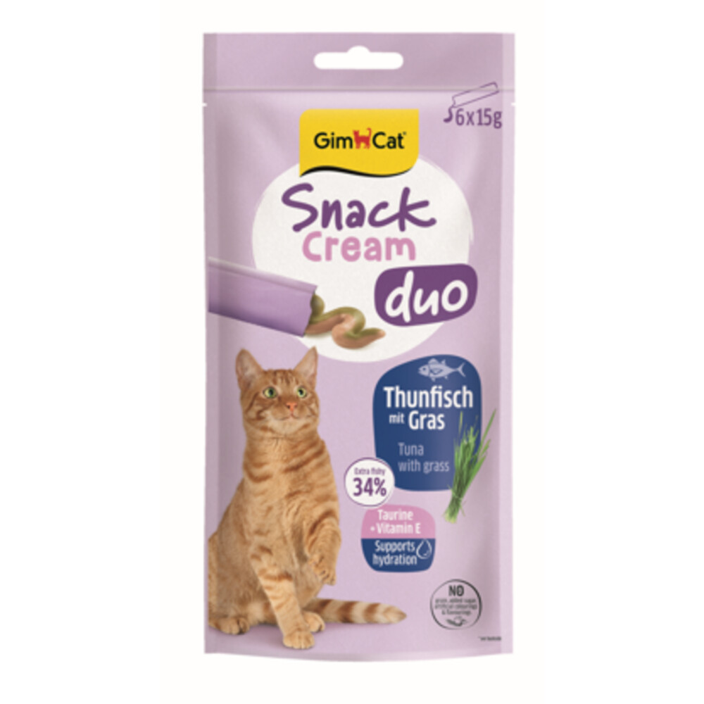GimCat Kattensnack Cream Duo Tonijn&Gras 6 x 15 gr