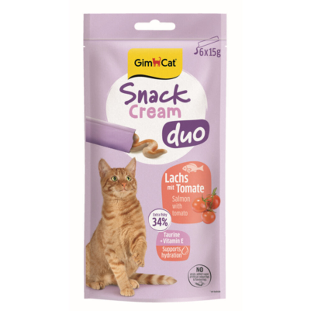 8x GimCat Kattensnack Cream Duo Zalm&Tomaat 6 x 15 gr