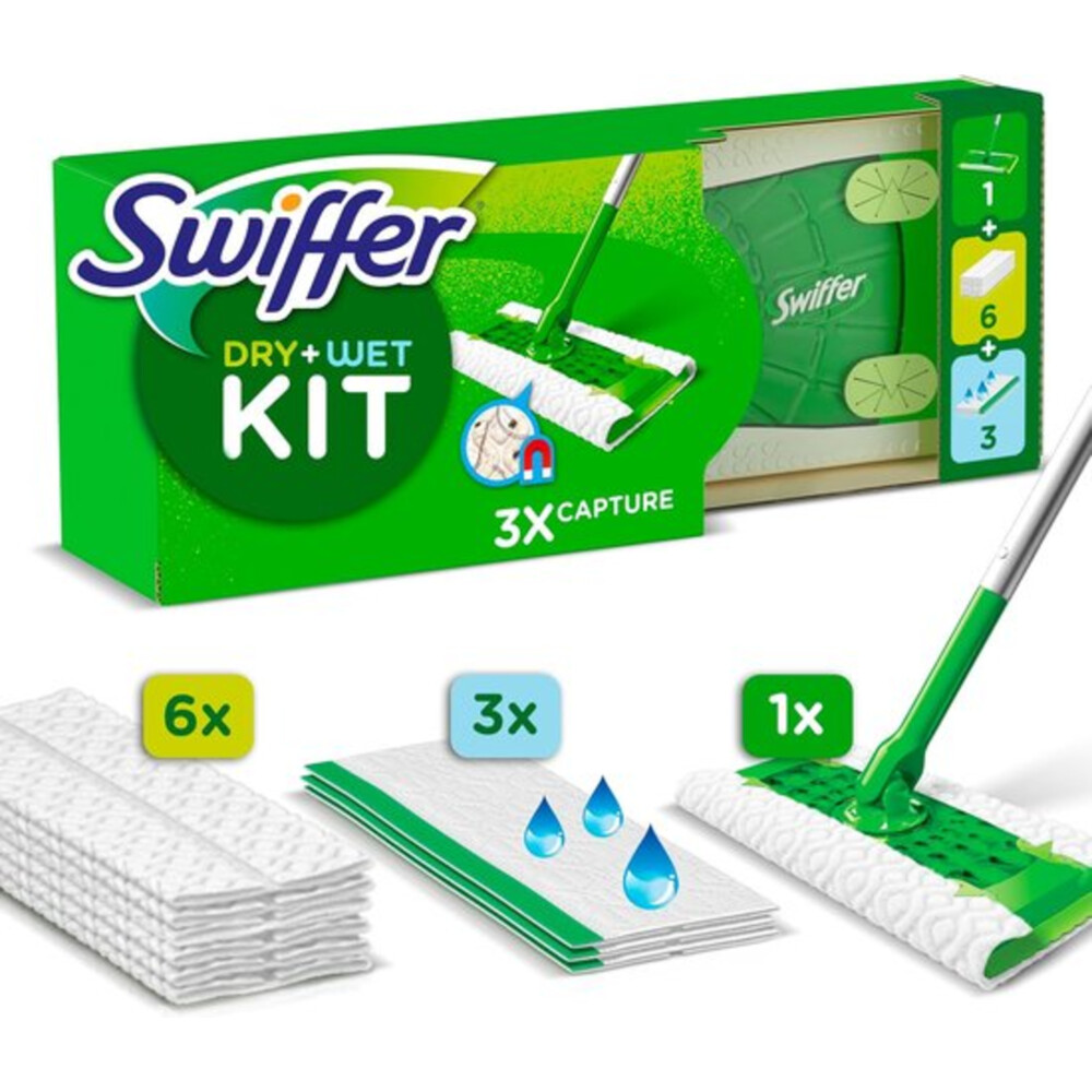 Swiffer Vloerreiniger Starterkit 1 Dweil, 6 Droge en 3 Vochtige Vloerdoekjes Navullingen