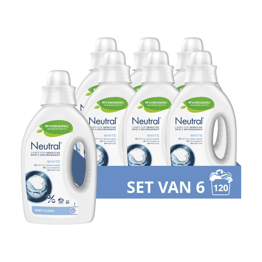 6x Neutral Vloeibaar Wasmiddel Wit 20 Wasbeurten 1 liter