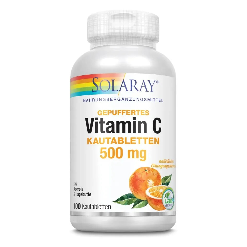 Solaray Gebufferde Vitamine C 500mg Sinaasappelsmaak 100 kauwtabletten