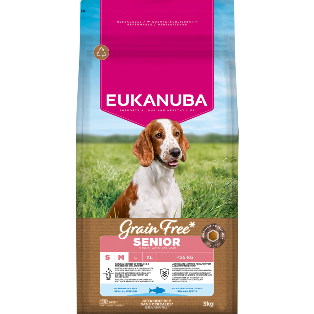 Eukanuba 3x  Hondenvoer Droog Grain Free Small/Medium Oceaanvis Senior 3 kg