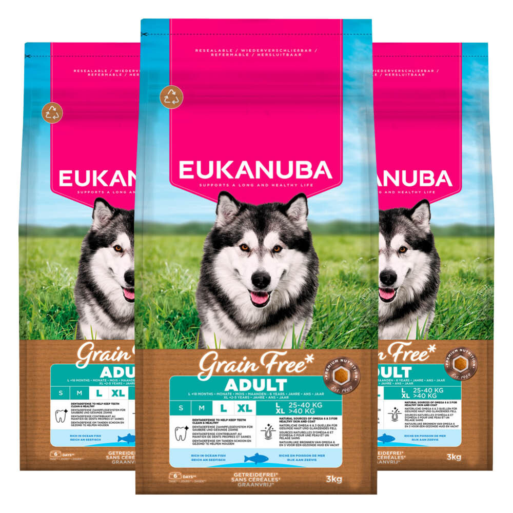 3x Eukanuba Hondenvoer Droog Grain Free Adult Large Oceaanvis 3 kg
