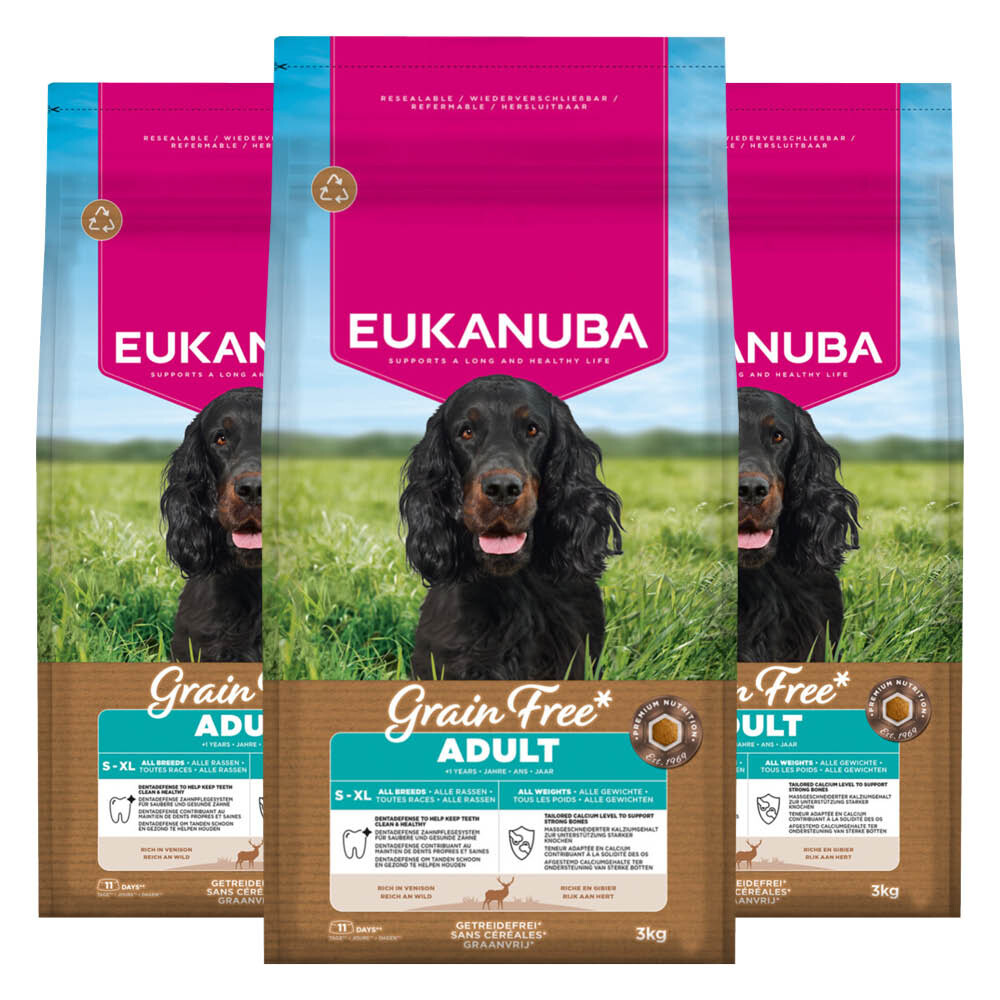 3x Eukanuba Hondenvoer Droog Grain Free All Sizes Hert Adult 3 kg