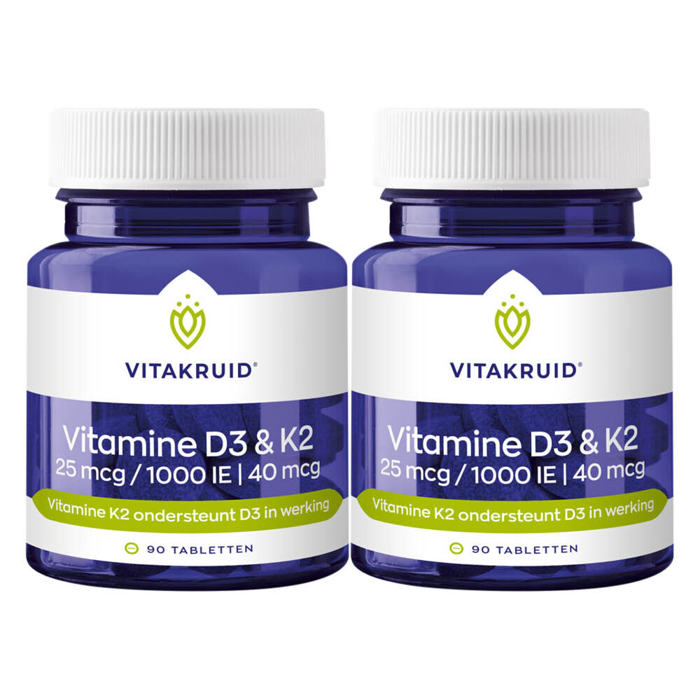 2x Vitakruid Vitamine D3 K2 90 tabletten