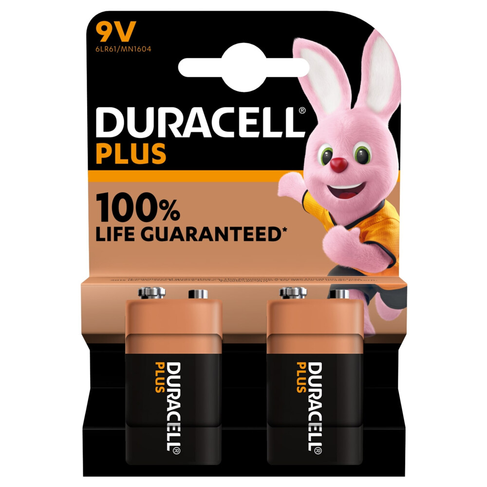 2x Duracell Alkaline Batterijen Plus 100 9V 2 Stuks