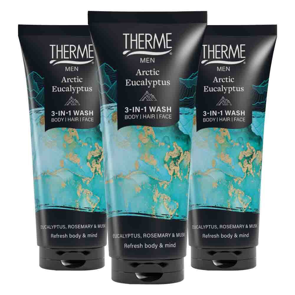 3x Therme Men Arctic Eucalyptus 3in1 Wash 200 ml