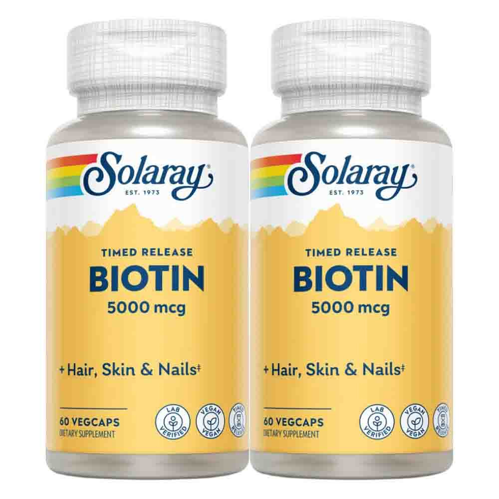 2x Solaray Biotine 5000 mcg Vertraagde Afgifte 60 vegacaps