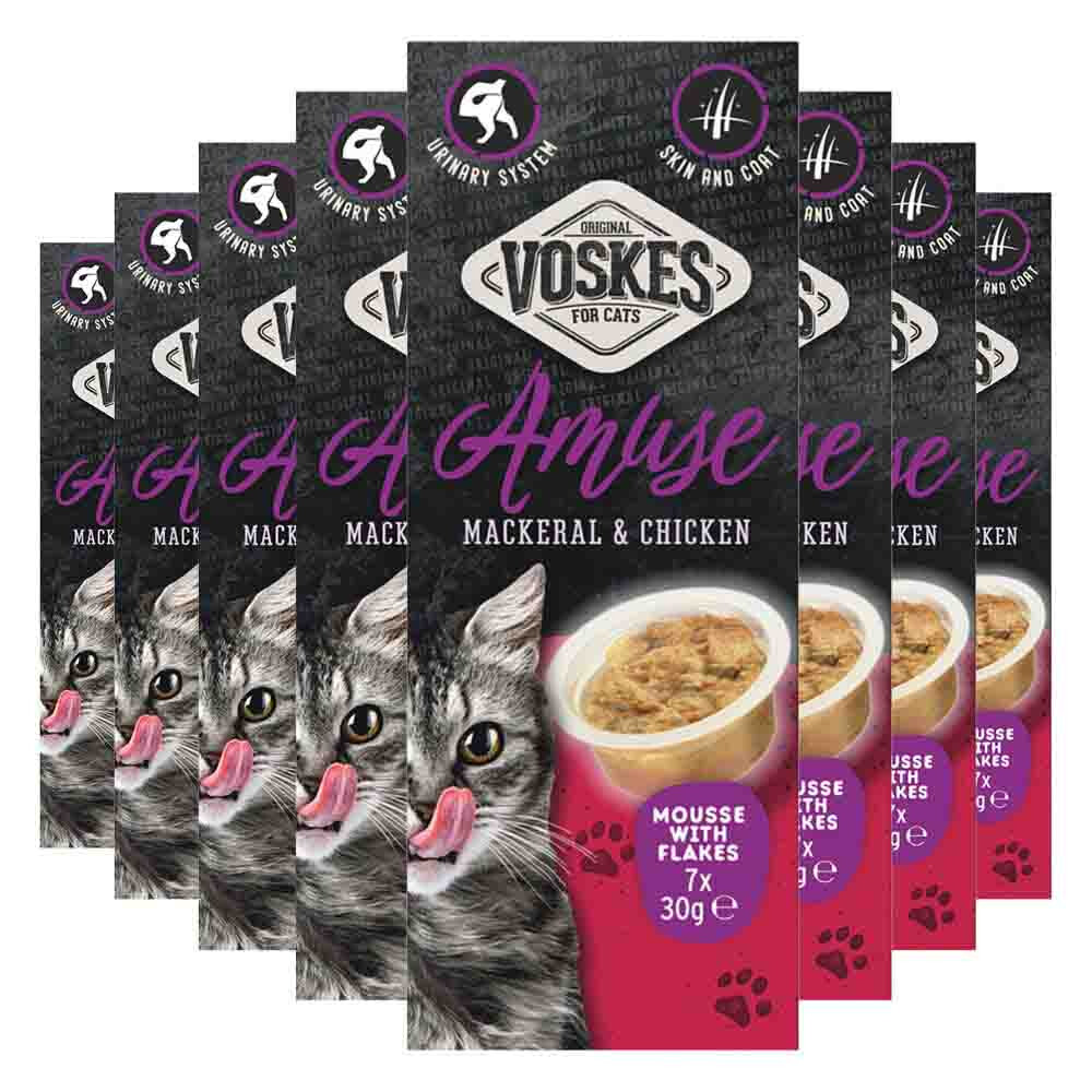 8x Voskes Kattensnack Mousse Makreel&Kip 7x30 gr