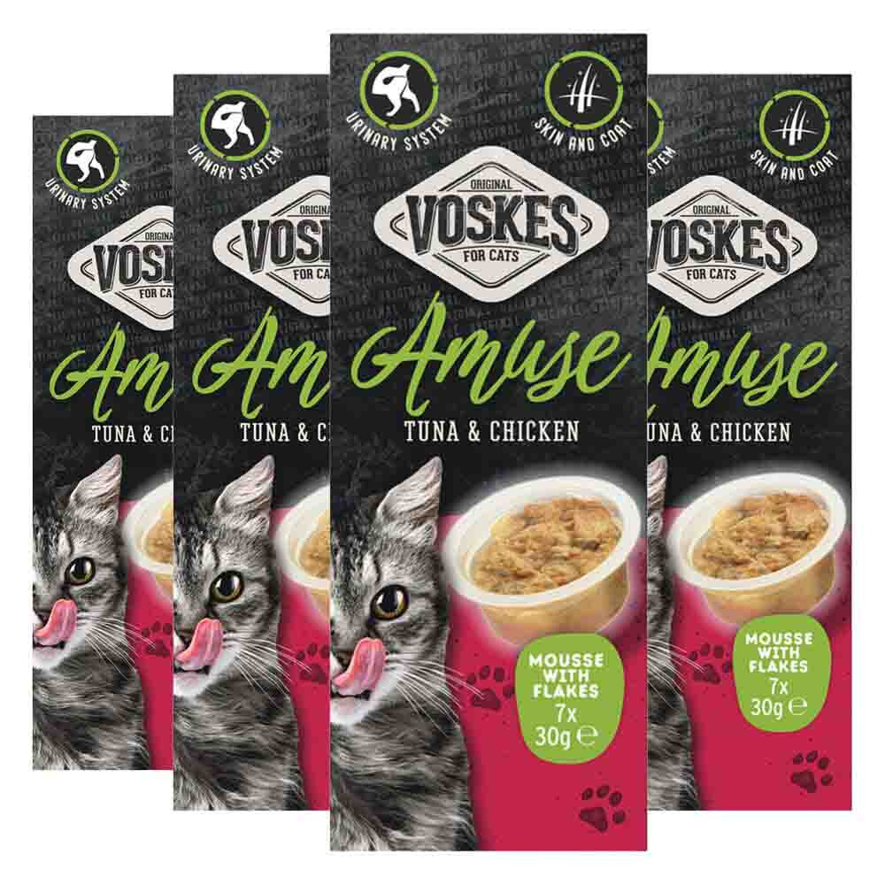 4x Voskes Kattensnack Mousse Tonijn&Kip 7x30 Gr
