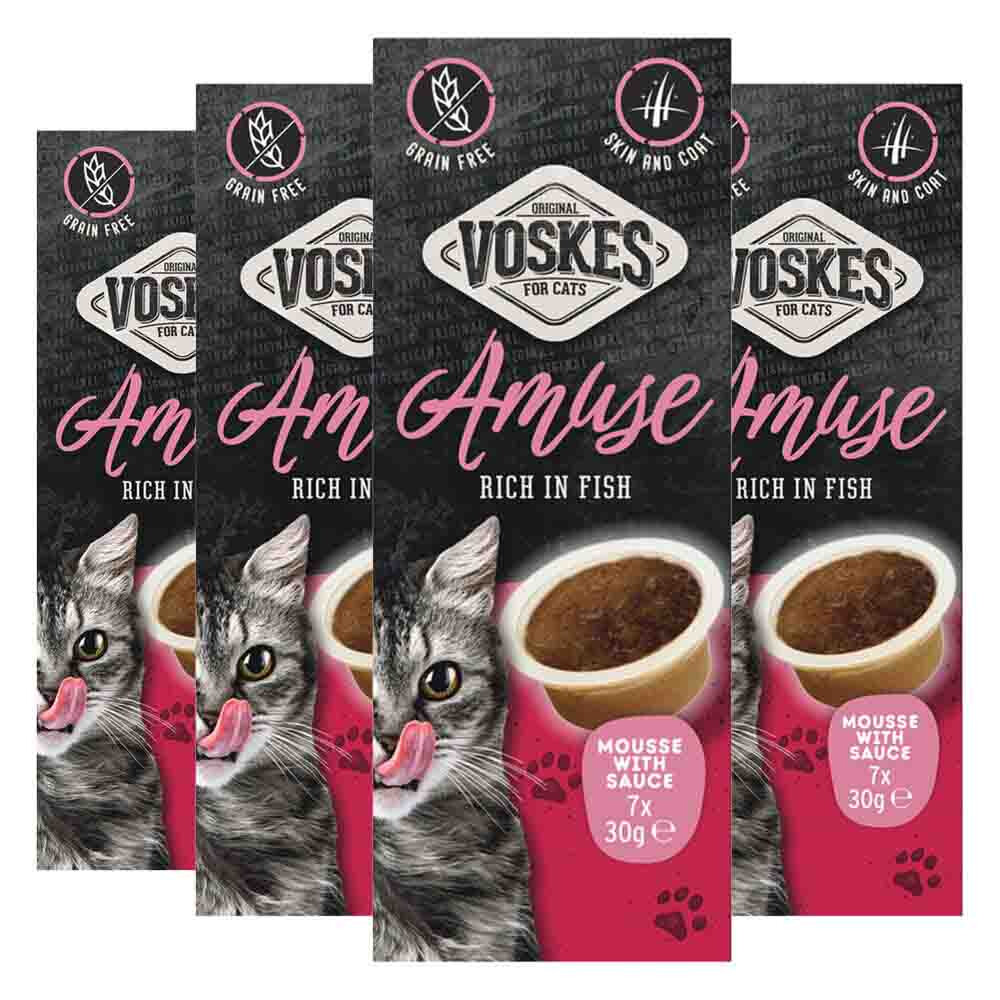4x Voskes Kattensnack Mousse Vis in Saus 7x30 gr