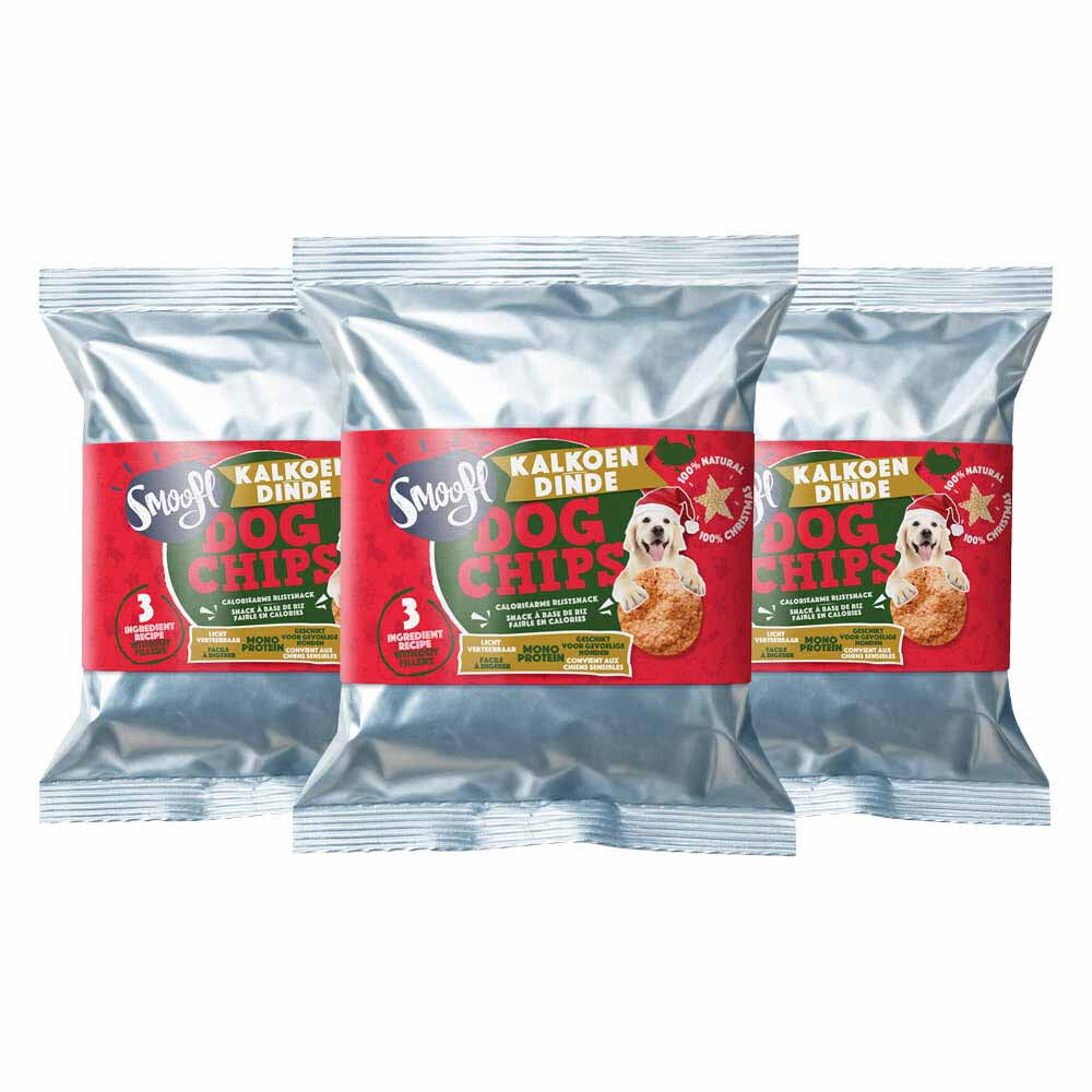 3x Smoofl Hondensnack Dog Chips Kalkoen 50 gr