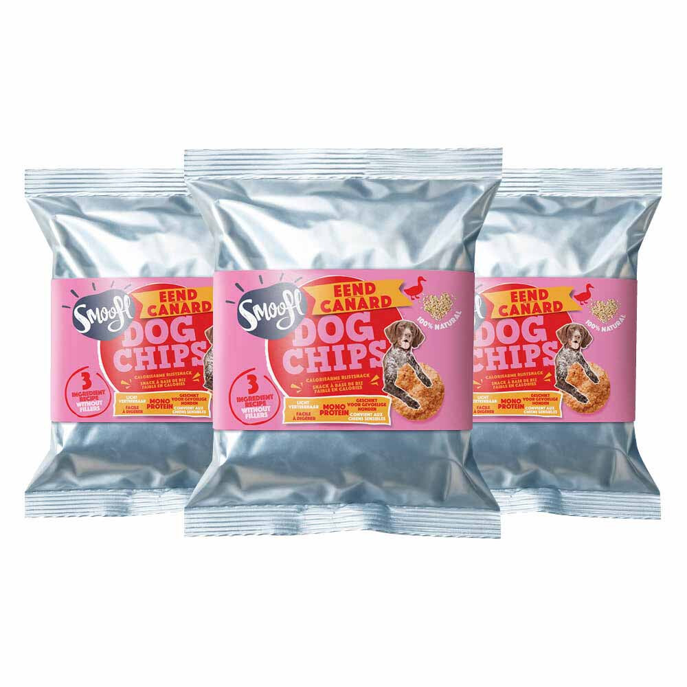 3x Smoofl Hondensnack Dog Chips Eend 50 gr