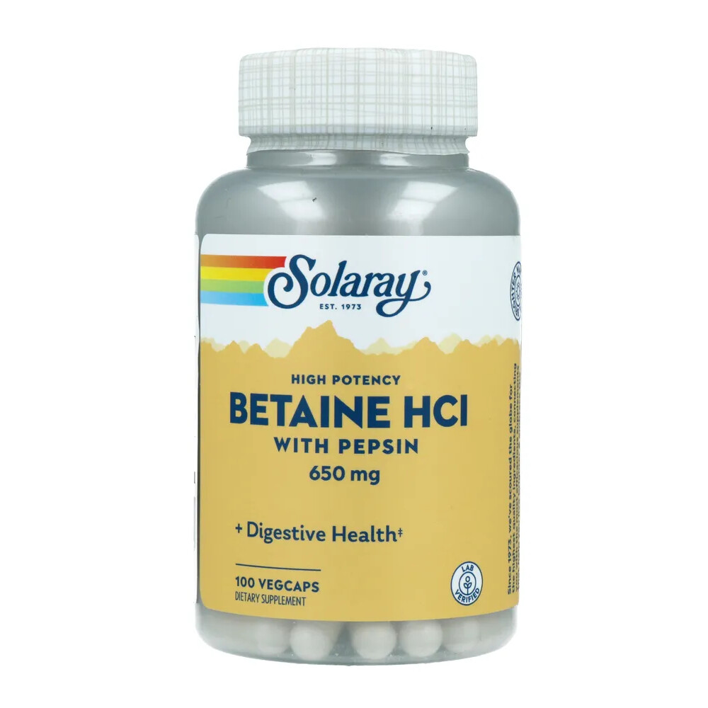 Gratis Verzending: 2x Solaray Betaine HCl 650 mg + Pepsin 100 capsules