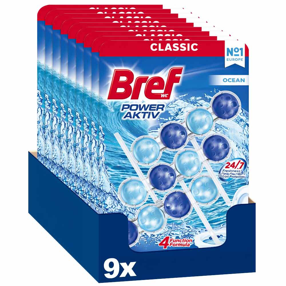 9x Bref Toiletblok Active Bleu Ocean 3 stuks