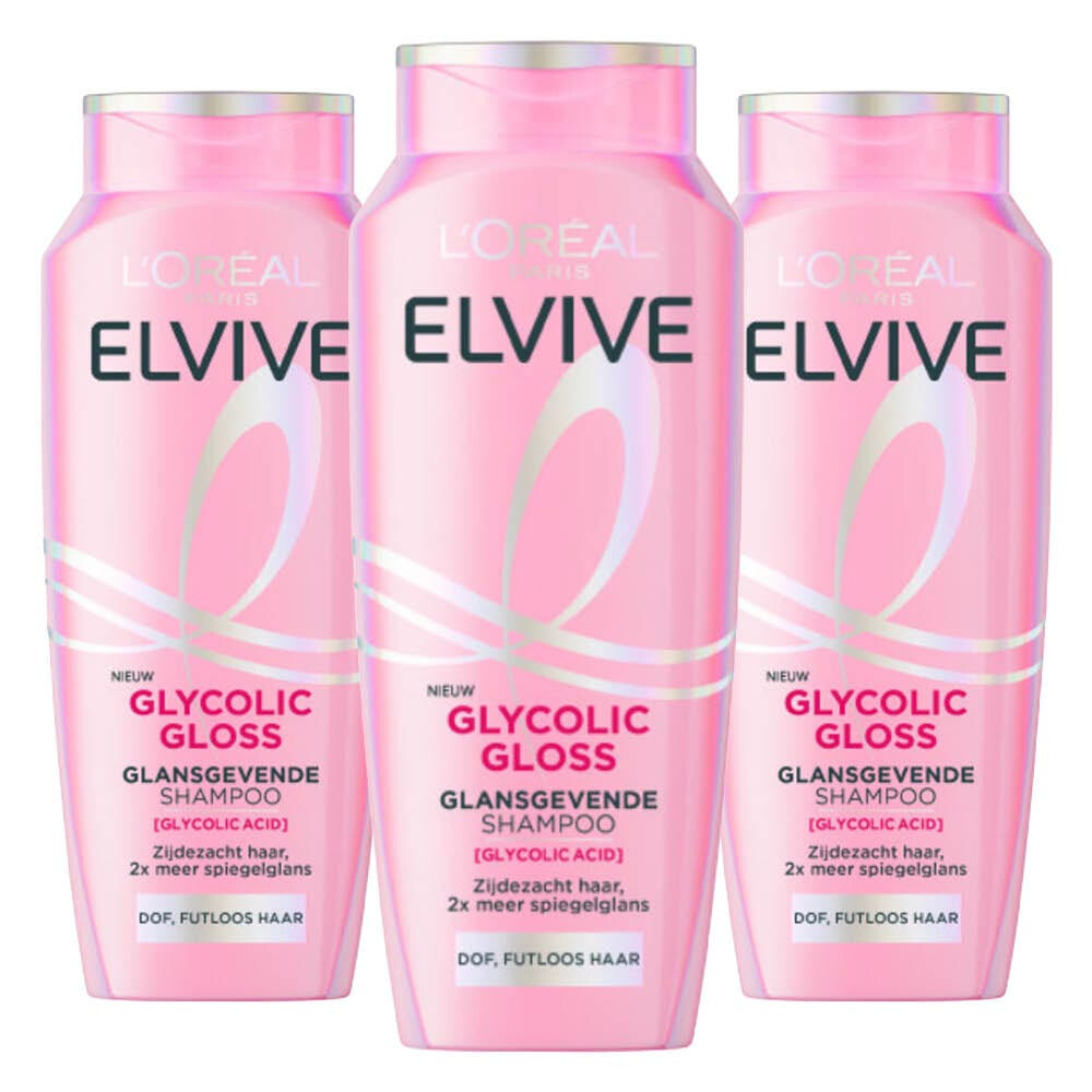 3x L'Oréal Elvive Glycolic Gloss Shampoo 250 ml