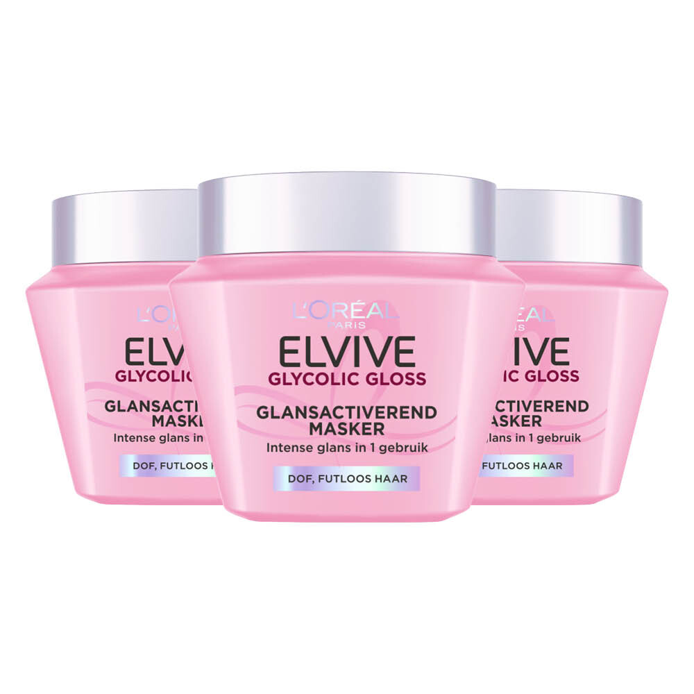 3x L'Oréal Elvive Glycolic Gloss Mask 300 ml