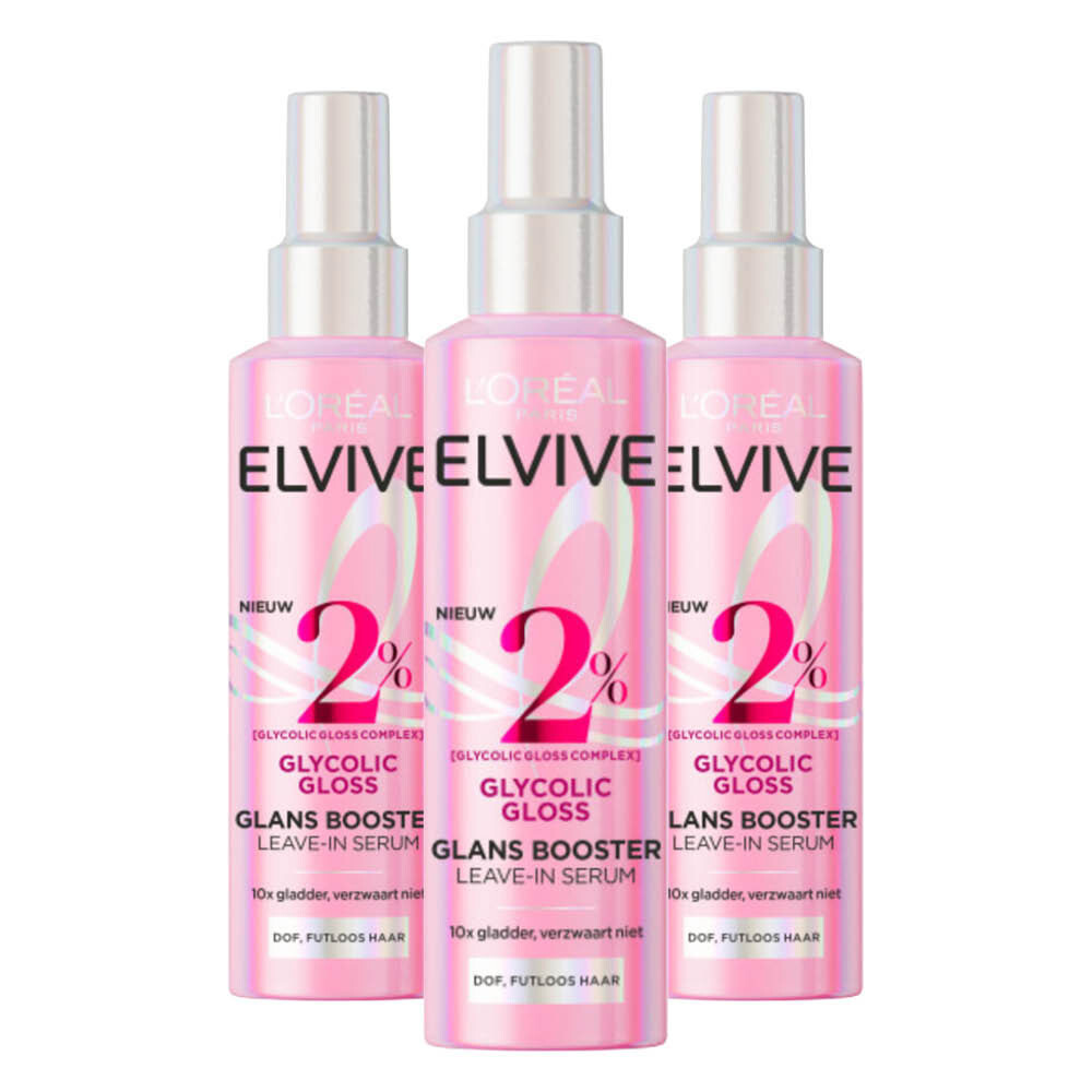 3x L'Oréal Elvive Glycolic Gloss Leave-In Serum 150 ml
