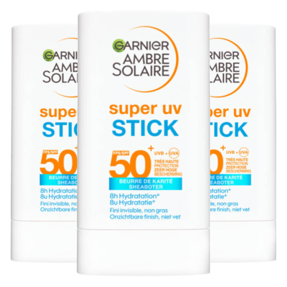 3x Garnier Ambre Solaire Super UV Stick SPF 50+ 18 gr