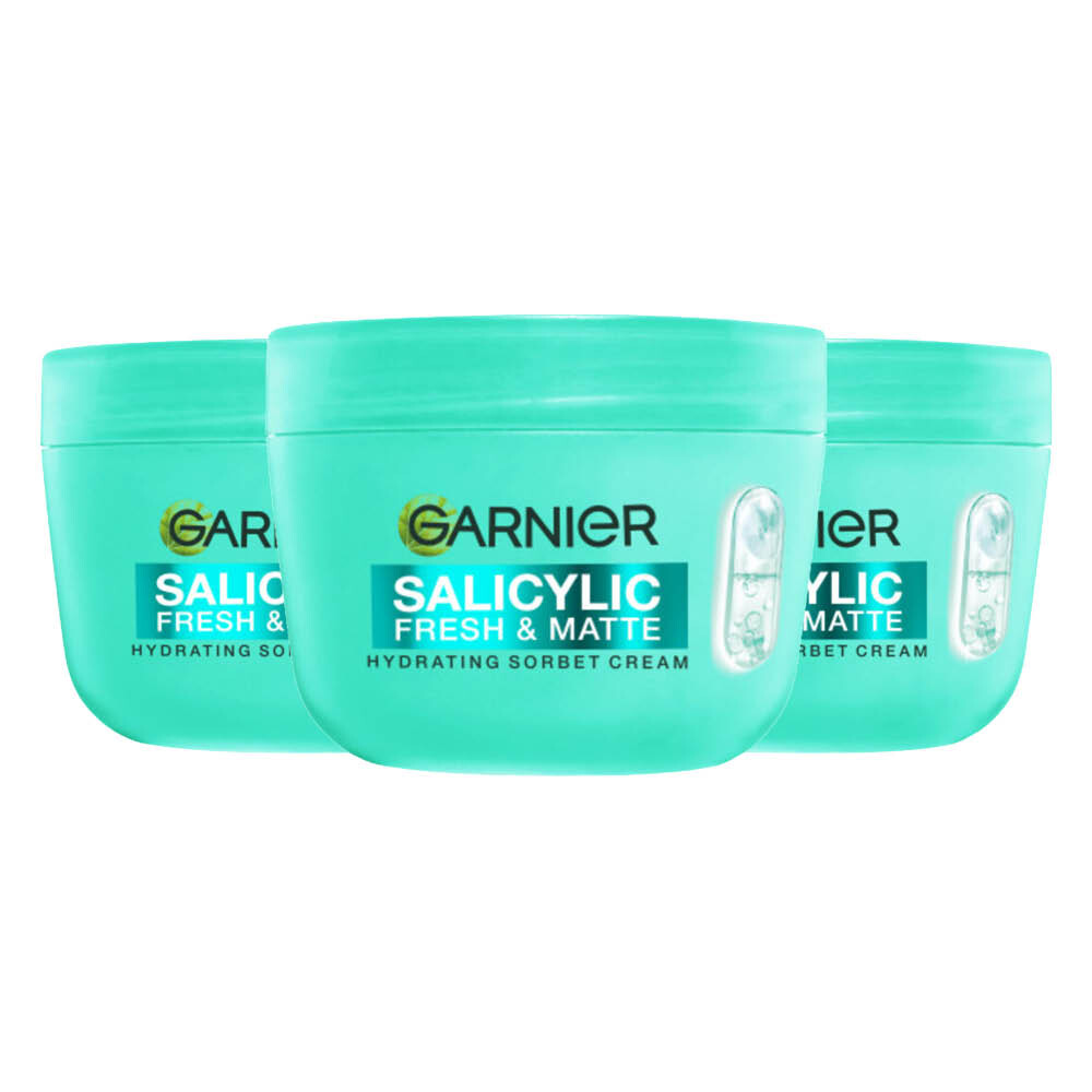 3x Garnier Salicylic Fresh & Matte Hydraterende Sorbet Crème 85 ml