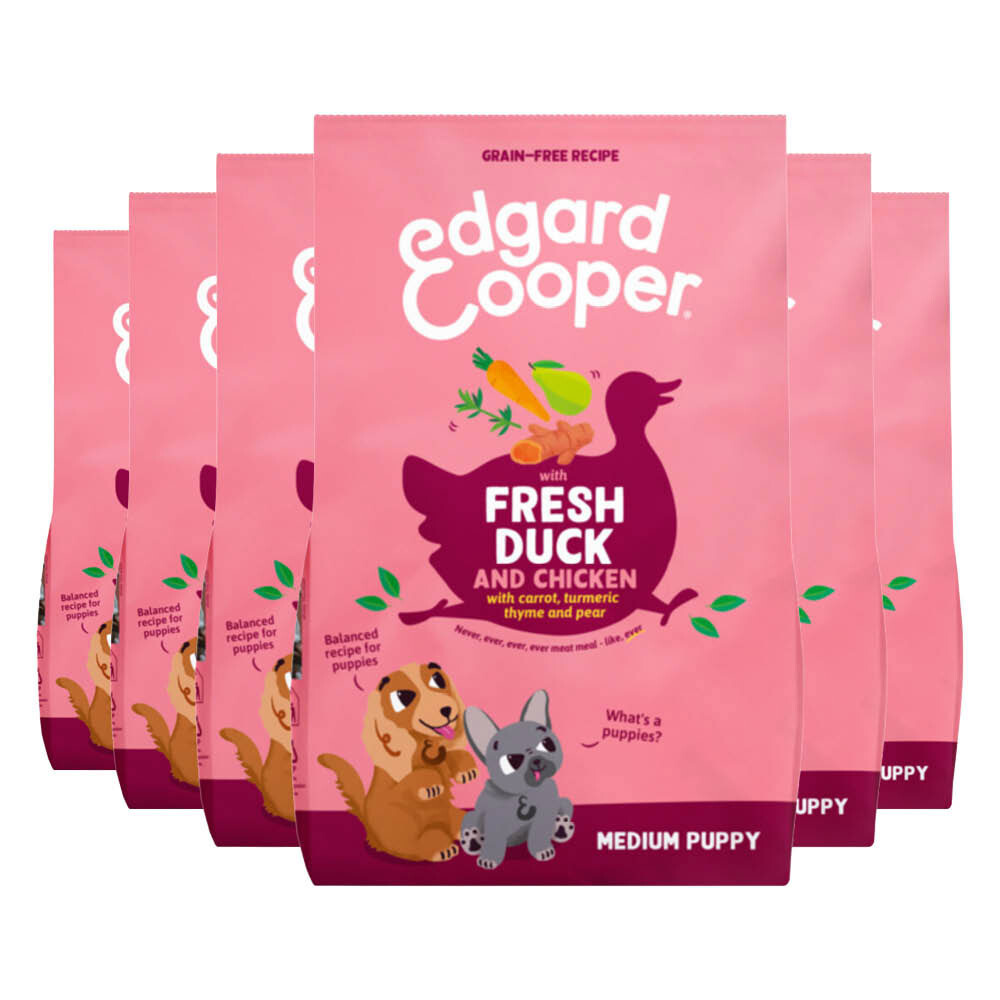 6x Edgard&Cooper Hondenvoer Droog Puppy Eend&Kip Medium 1 kg