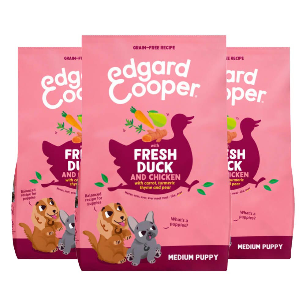 3x Edgard&Cooper Hondenvoer Droog Puppy Eend&Kip Medium 1 kg