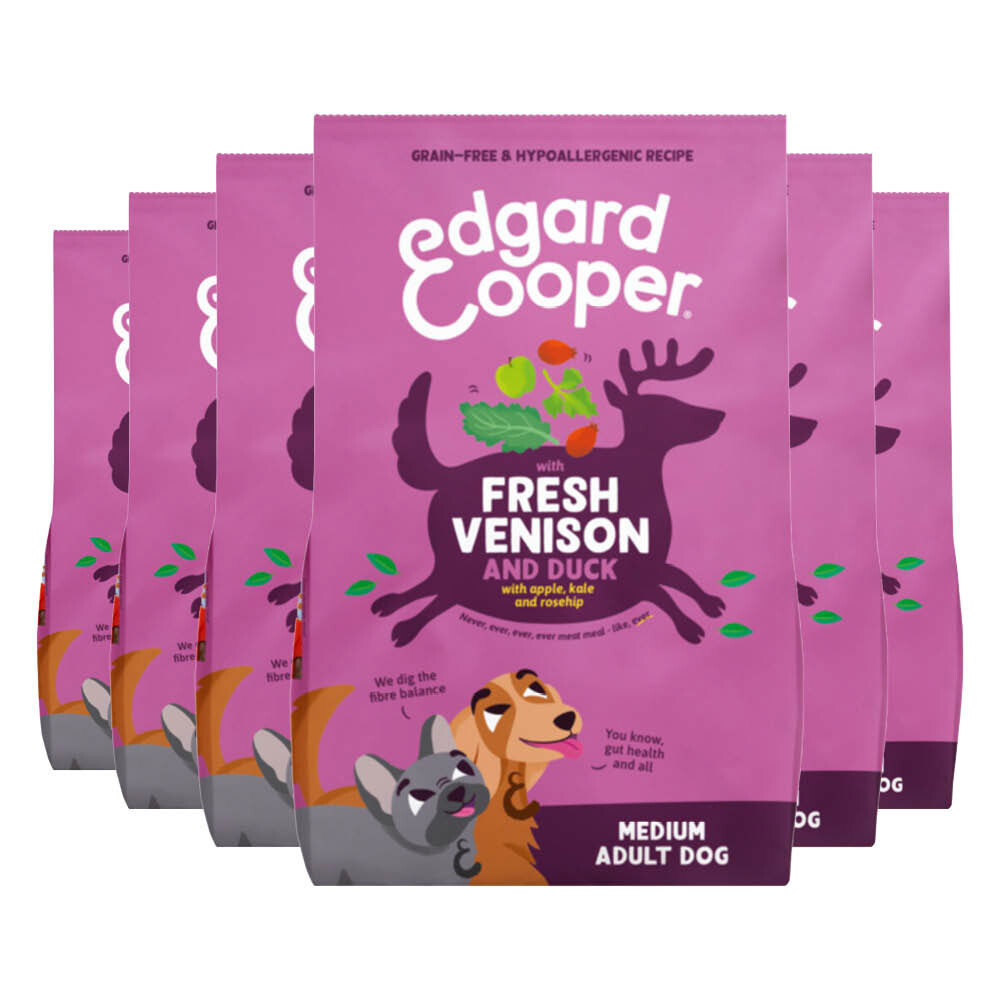 6x Edgard&Cooper Hondenvoer Droog Hert&Eend Medium 1 kg