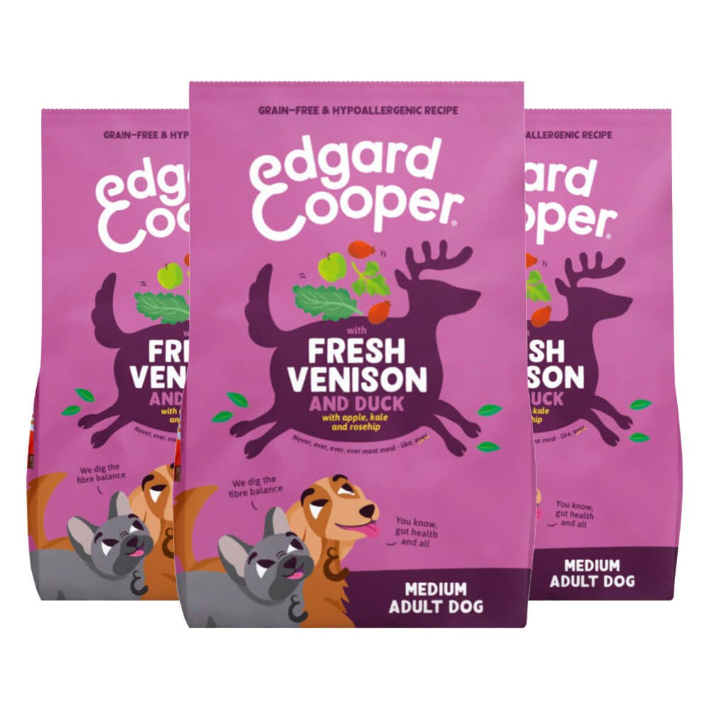 3x Edgard&Cooper Hondenvoer Droog Hert&Eend Medium 1 kg