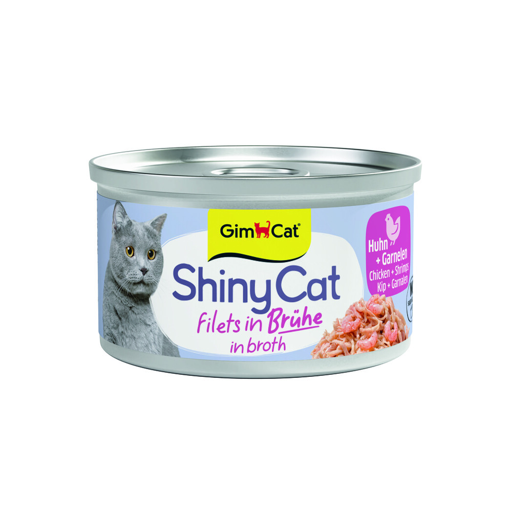 GimCat Kattenvoer Nat ShinyCat Filets in Bouillon Kip&Garnalen 70 gr