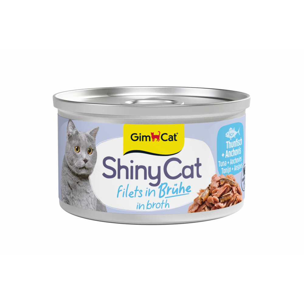GimCat Kattenvoer Nat ShinyCat Filets in Bouillon Tonijn&Anjovis 70 gr