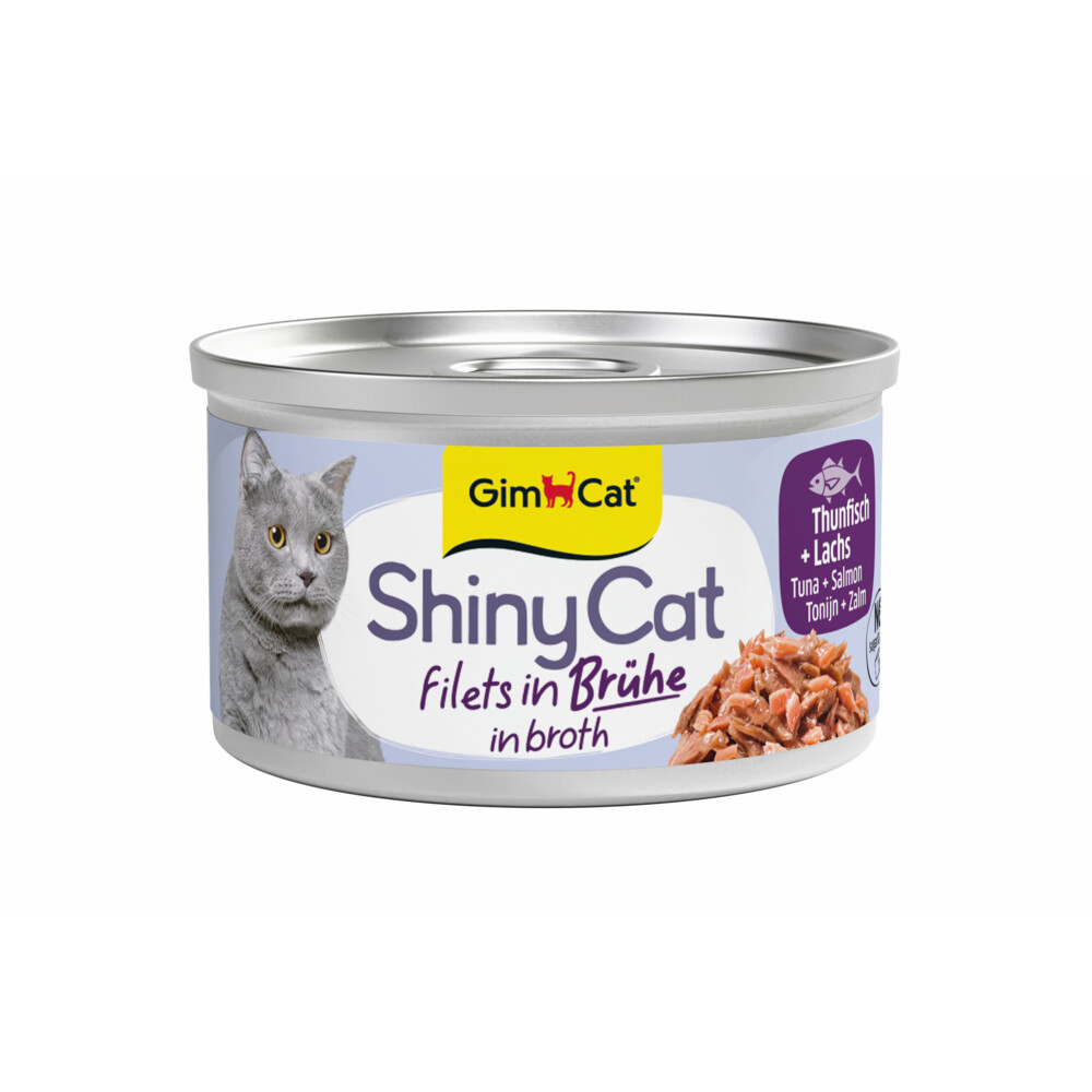 GimCat Kattenvoer Nat ShinyCat Filets in Bouillon Tonijn&Zalm 70 gr