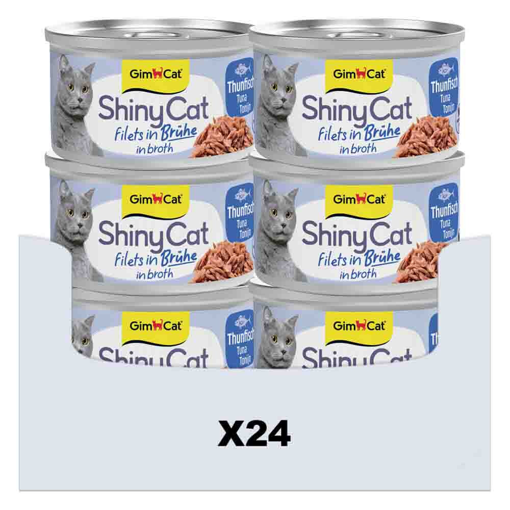 24x GimCat Kattenvoer Nat ShinyCat Filets in Bouillon Tonijn 70 gr