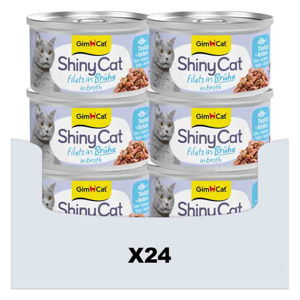 24x GimCat Kattenvoer Nat ShinyCat Filets in Bouillon Tonijn&Anjovis 70 gr