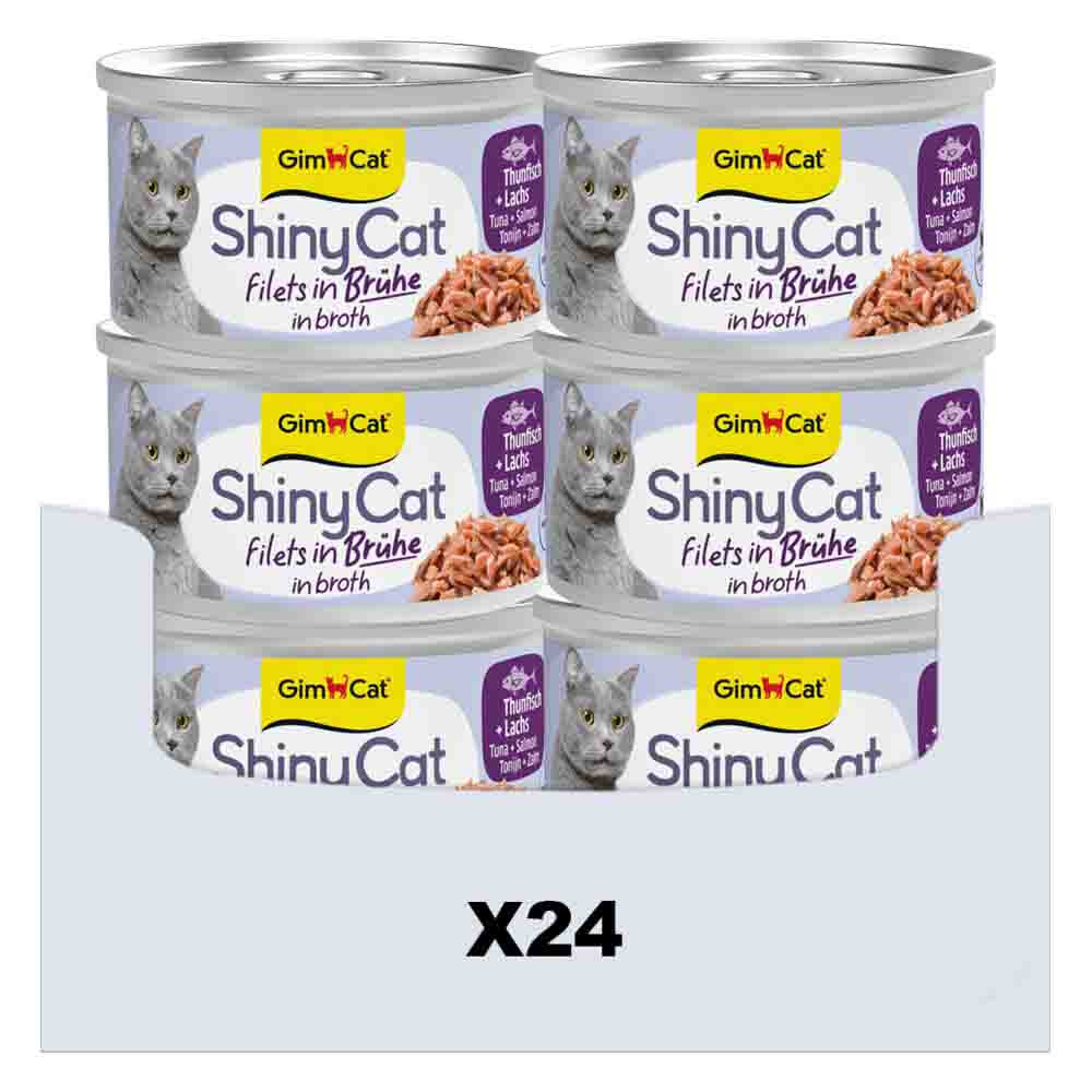 24x GimCat Kattenvoer Nat ShinyCat Filets in Bouillon Tonijn&Zalm 70 gr