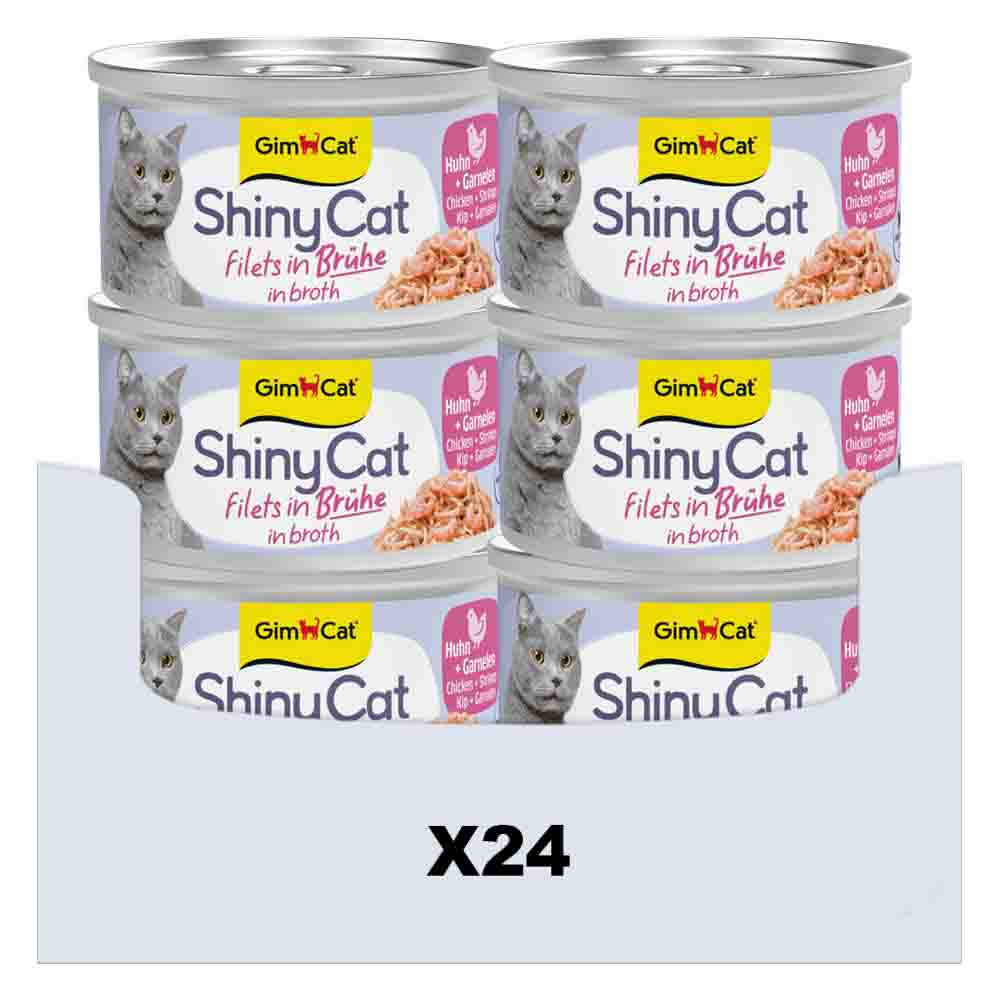 24x GimCat Kattenvoer Nat ShinyCat Filets in Jelly Kip&Garnalen 70 gr