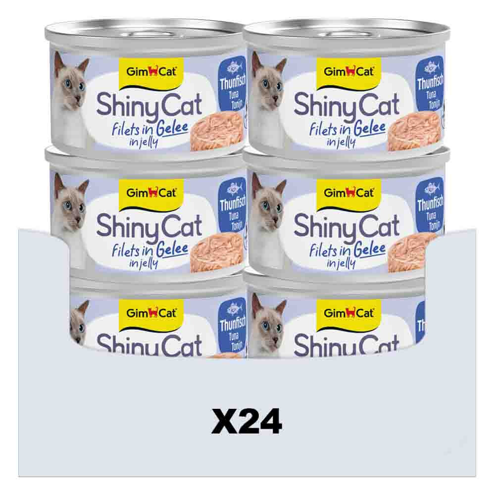 24x GimCat Kattenvoer Nat ShinyCat Filets in Jelly Tonijn 70 gr