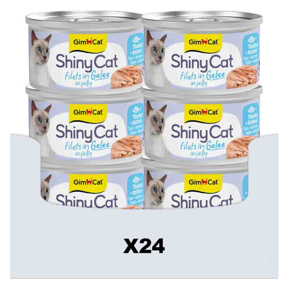 24x GimCat Kattenvoer Nat ShinyCat Filets in Jelly Tonijn&Anjovis 70 gr