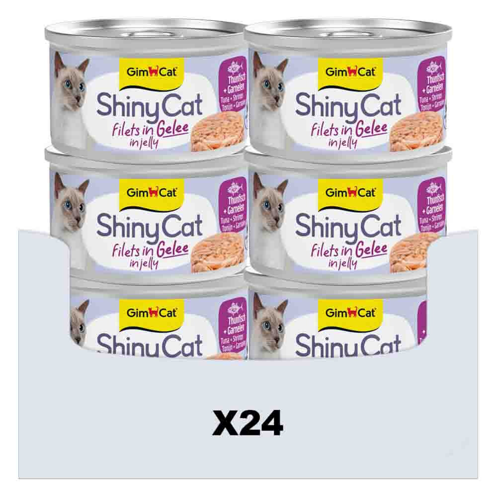 24x GimCat Kattenvoer Nat ShinyCat Filets in Jelly Tonijn&Garnalen 70 gr