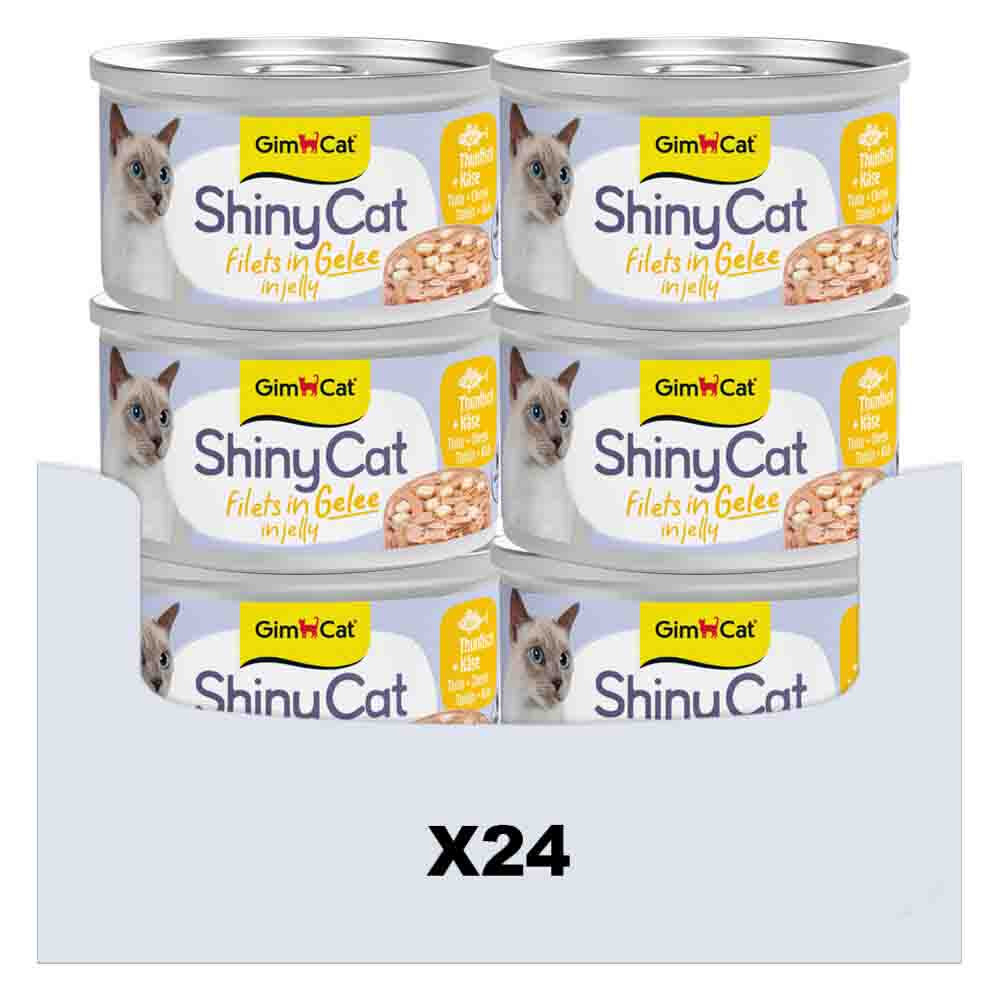 24x GimCat Kattenvoer Nat ShinyCat Filets in Jelly Tonijn&Kaas 70 gr