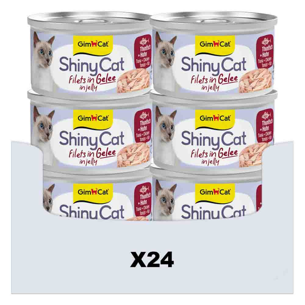 24x GimCat Kattenvoer Nat ShinyCat Filets in Jelly Tonijn&Kip 70 gr