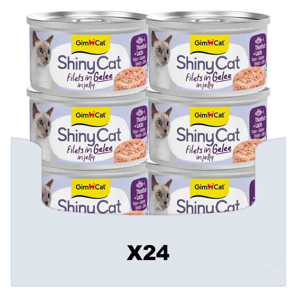 24x GimCat Kattenvoer Nat ShinyCat Filets in Jelly Tonijn&Zalm 70 gr