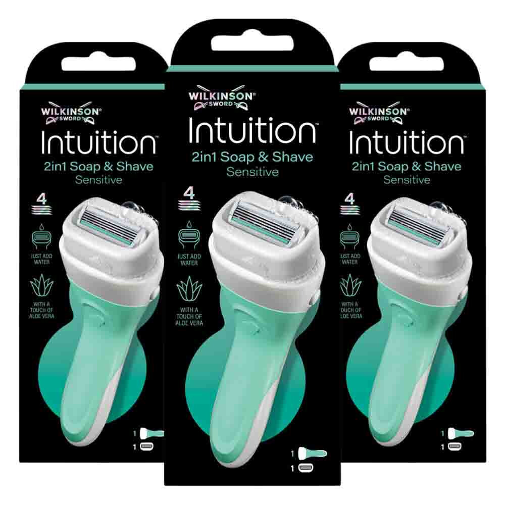 3x Wilkinson Intuition 2in1 Soap and Shave Scheersysteem + Navulmesjes