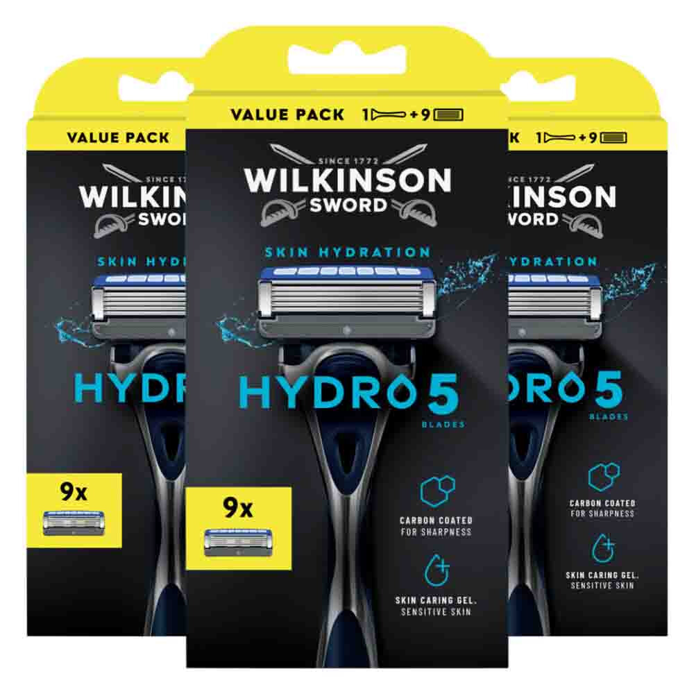 3x Wilkinson Hydro 5 Scheersysteem + Navulmesjes Xl 9 Stuks
