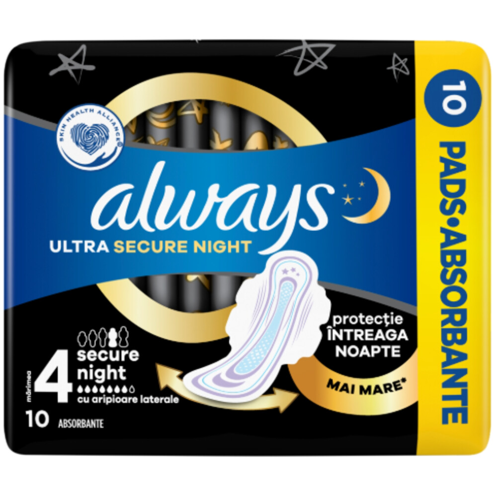 12x Always Maandverband Ultra Secure 4 Nacht 10 stuks