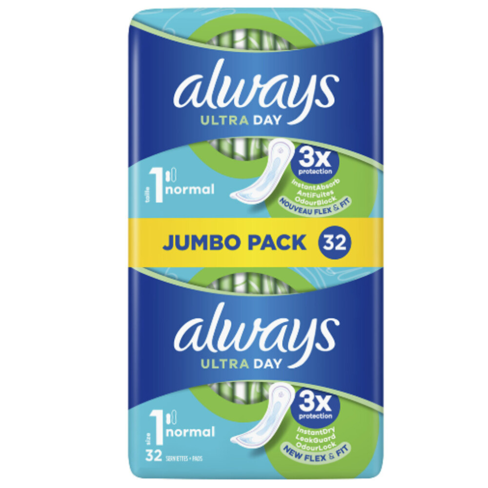 3+2 gratis: Always Maandverband Ultra Day 1 Normaal 32 stuks