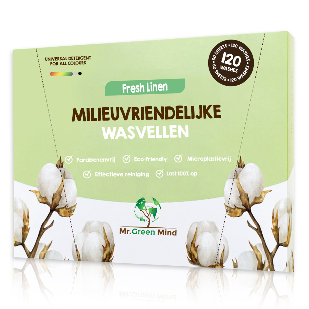 Mr. Green Mind Wasstrips/ Wasmiddeldoekjes Fresh Linen 120 wasbeurten
