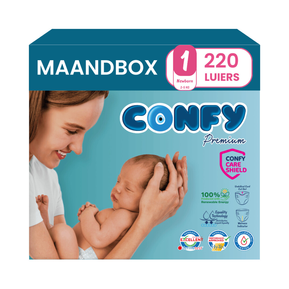 Confy Maandbox Premium Luier Maat 1 Newborn 2-5kg 220 stuks