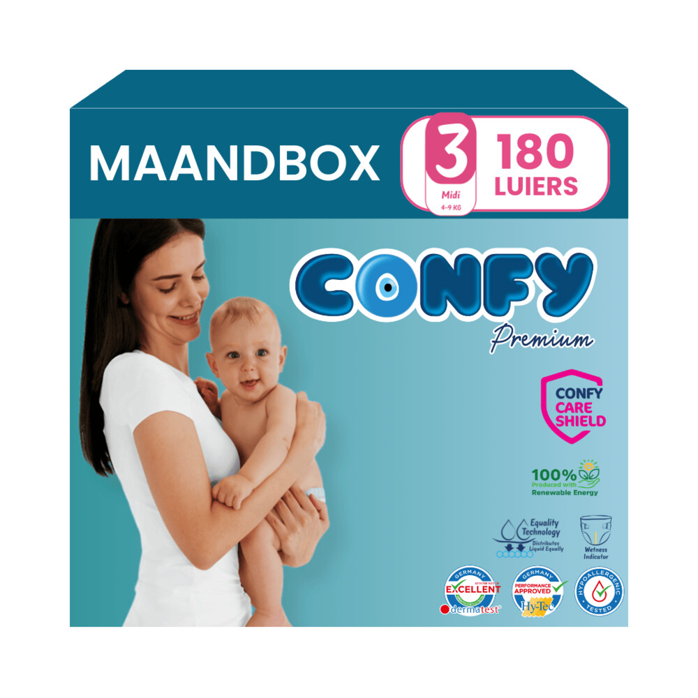 Confy Maandbox Premium Luier Maat 3 Midi 4-9kg 180 stuks