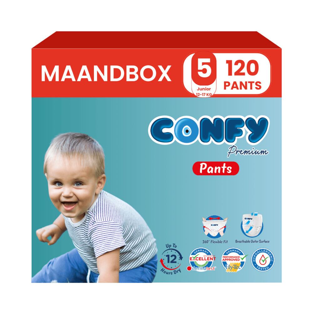 Confy Maandbox Premium Luierbroekjes Maat 5 Junior 11-18kg 120 stuks